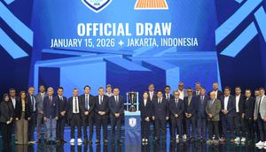 Dalam drawing Piala AFF 2026, Indonesia masuk ke dalam Grup A bersama juara bertahan Vietnam, selain itu ada Singapura, Kamboja dan tim pemenang play-off. (Bola.com/Nur Iman Ali)