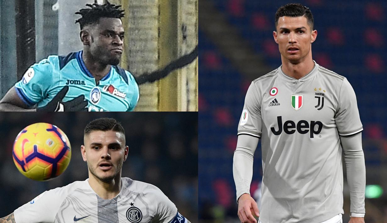 Fabio Quagliarella mulai menyamai catatan Ronaldo di daftar top scorer Serie A Liga Italia. Saat ini Quagliarella berada di peringkat kedua dengan raihan 14 gol dan 5 assist, sama dengan Ronaldo di puncak (Kolase Foto AFP)