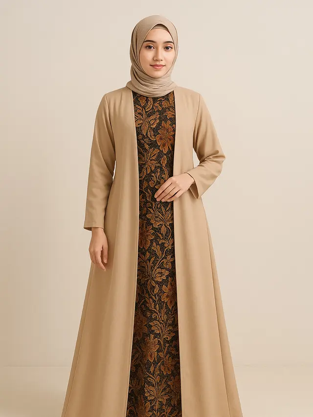Dress Batik Panjang Muslim Kombinasi Polos
