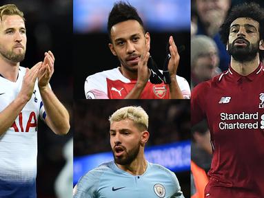 Mohamed Salah gagal menyarangkan satu gol pun ke gawang Manchester United pada laga lanjutan Premier League. Namun penyeranng Mesir tersebut masih nyaman di puncak daftar pencetak gol terbanyak Premier League. (Kolase Foto AFP)