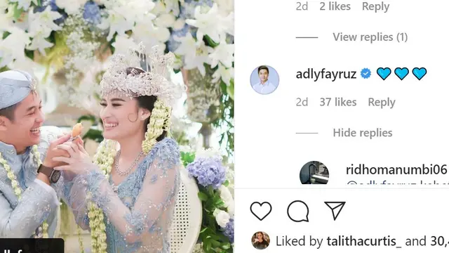 Adly Fairuz juga ikut bereaksi atas kenangan yang diunggah istrinya ke Instagram.