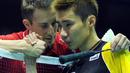Duel Peter Gade dan Lee Chong Wei saat keduanya bertemu di turnamen Piala Thomas 2012 lalu. (AFP/Liu Jin)
