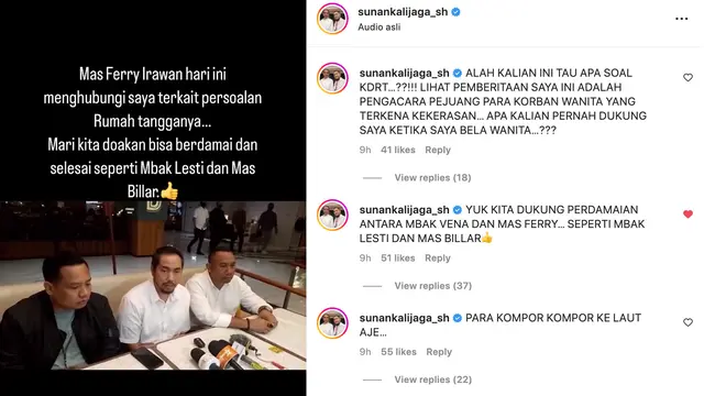 Unggahan Sunan Kalijaga soal kasus KDRT Venna Melinda. (Foto: Dok. Instagram @sunankalijaga_sh)