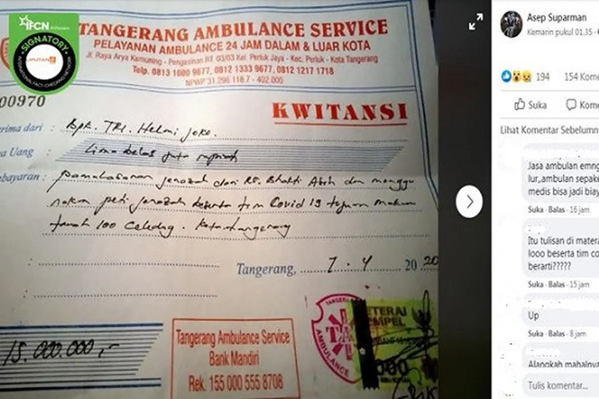 Gambar Tangkapan Layar Foto Kwitansi Ambulans