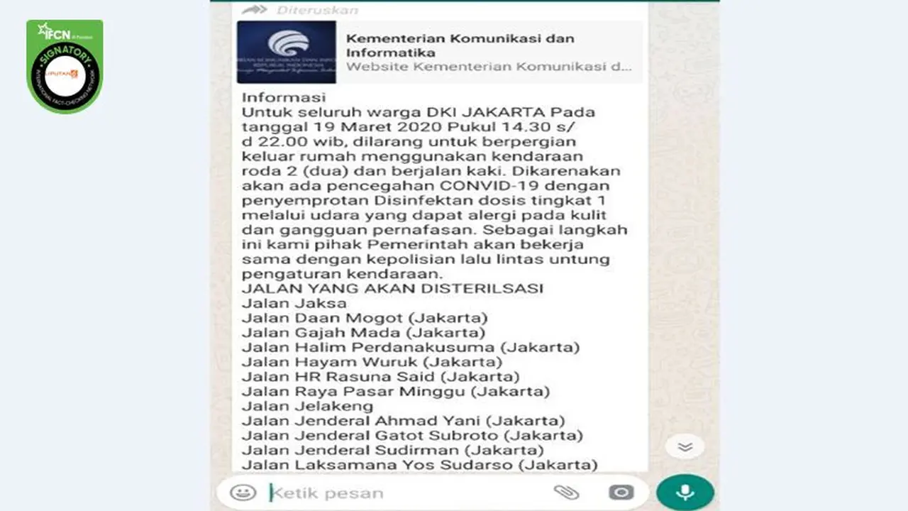 Gambar Tangkapan Layar Pesan Berantai di Aplikasi WhatsApp