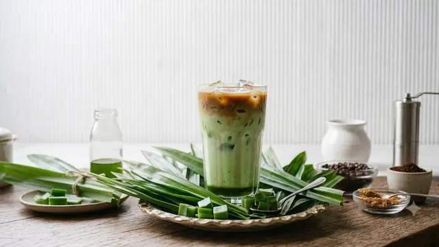 ilustrasi es kopi pandan latte