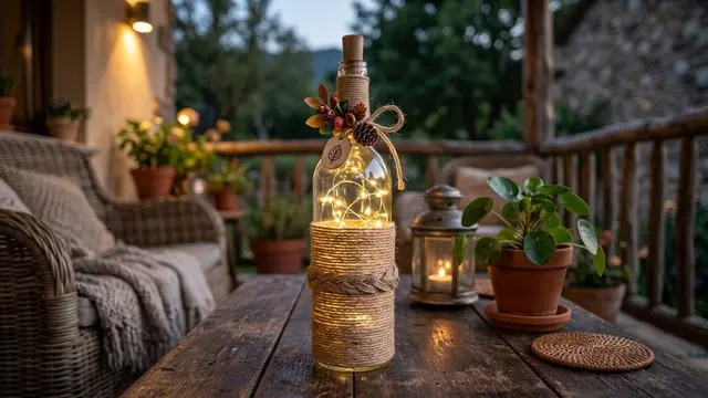 Lampu Hias Botol dengan Hiasan Tali Rami