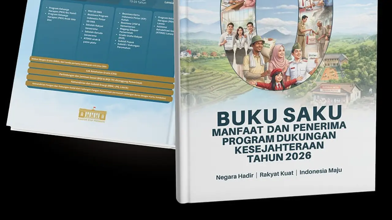 Buku saku bertajuk “Manfaat dan Penerima Program Dukungan Kesejahteraan Tahun 2026” yang disusun oleh Kantor Staf Presiden (KSP). (ISTIMEWA)