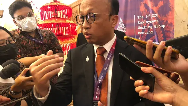 Sekretaris Jenderal Kementerian Ketenagakerjaan Anwar Sanusi dalam r pertemuan Menteri Ketenagakerjaan G20 di Bali, Selasa (13/9/2022).