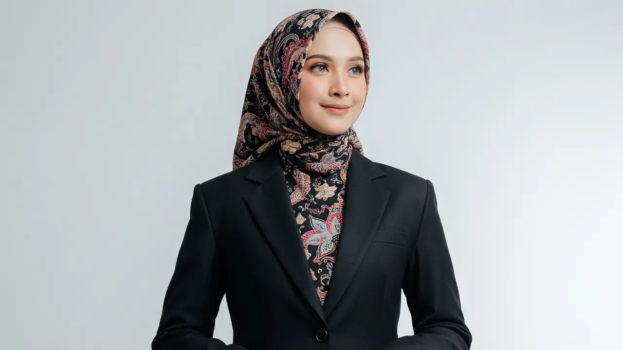 Model Gamis Batik Kombinasi Blazer Kantor yang Modis