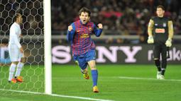 Lionel Messi pernah menjuarai Piala Dunia Antarklub FIFA sebanyak tiga kali saat berseragam Barcelona. La Pulga juga tercatat pernah mencetak lima gol pada turnamen tersebut. (AFP/Kazuhiro Nogi)