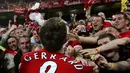 Steven Gerrard akan melakoni laga terakhirnya bersama Liverpool kala menjamu Crystal Palace dalam lanjutan Liga Premier Inggris di Stadion Anfield. Sabtu (16/5). (AFP PHOTO/TARIK TINAZAY)