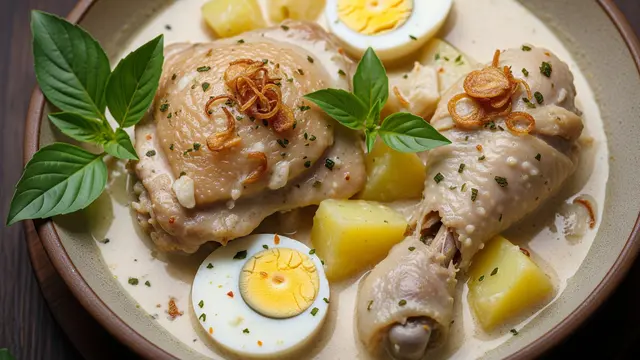 Opor Ayam Putih dengan Tahu dan Telur