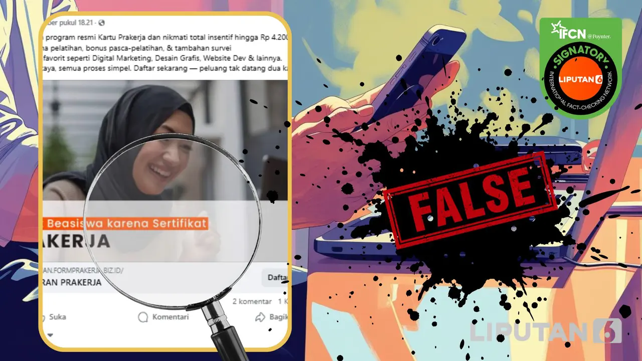 Tangkapan layar klaim link pendaftaran pelatihan program resmi Kartu Prakerja dan insentif Rp 4,2 juta