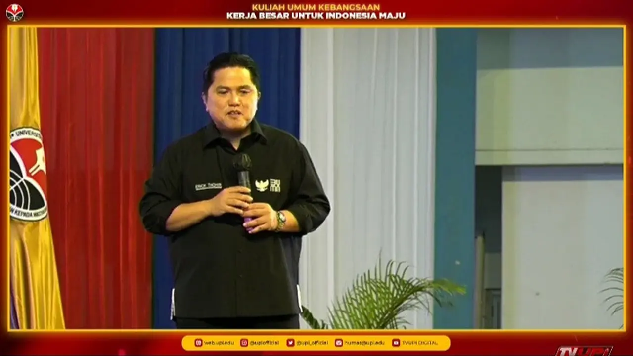 Menteri BUMN Erick Thohir dalam sesi diskusi bersama mahasiwa Universitas Pendidikan Indonesia (UPI), Selasa (21/6/2022)