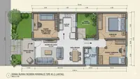 6 Denah Rumah 1 Lantai Tipe 45 dengan 2 Kamar dan Ruang Multifungsi, Solusi Desain untuk Keluarga Modern
