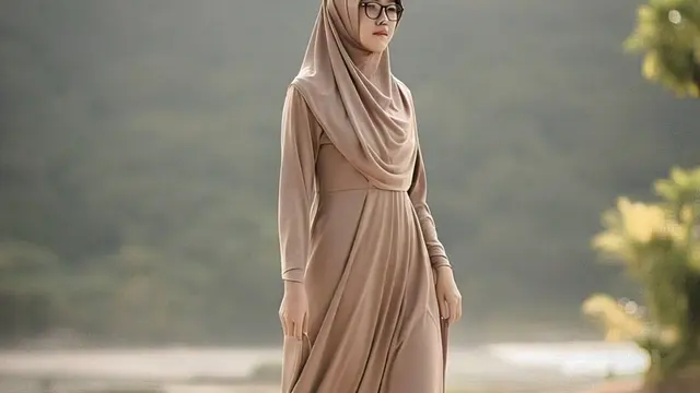 Gamis A-Line untuk Wanita Kurus dengan model Bahan Jatuh untuk Menampilkan Tubuh Lebih Berisi dan Postur Proporsional/Nurul Diva Kautsar via Meta AI