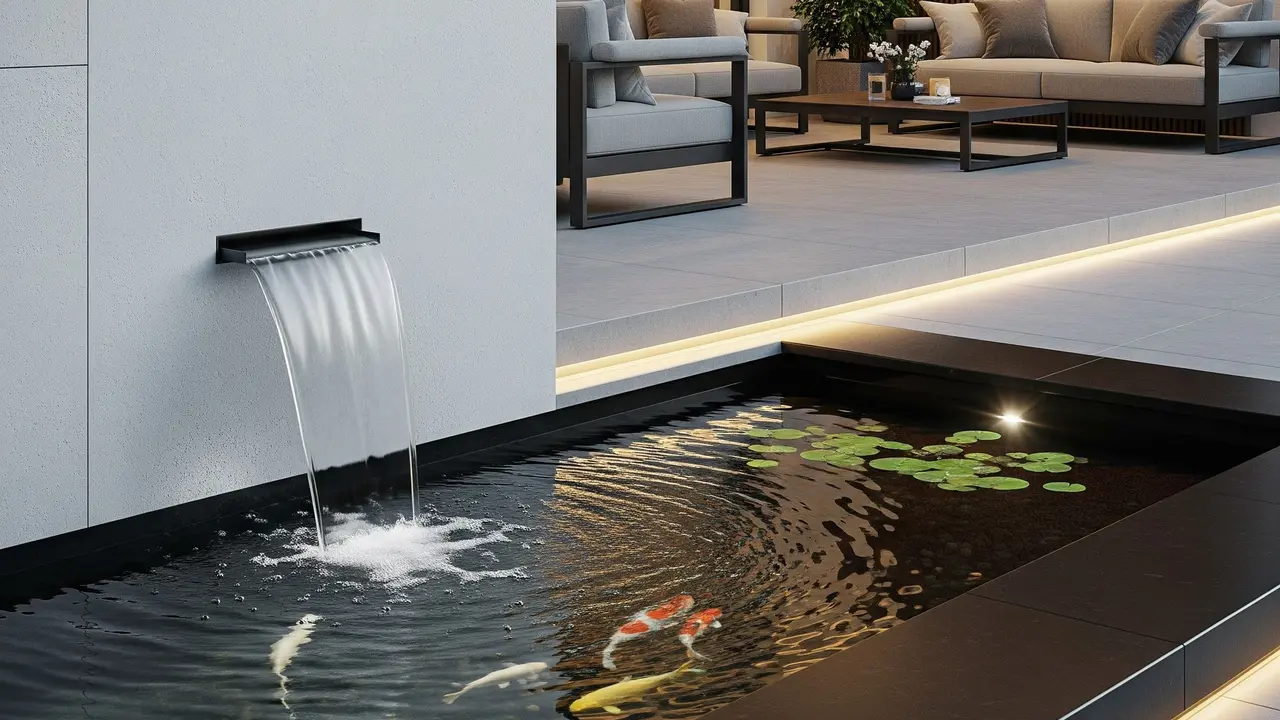 Model Kolam Ikan Mini Air Terjun di Teras Rumah