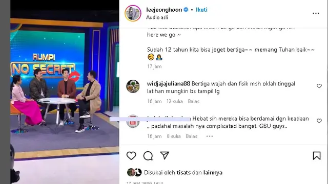 Lee Jeong Hoon dan Irwan Chandra kompak saat reuni boyband Hitz di program TV (foto: Instagram leejeonghoon)