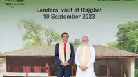 Presiden Joko Widodo bersama para pemimpin negara lain mengunjungi Mahatma Gandhi Samadhi, di Rajghat, New Delhi, India, di sela penyelenggaraan KTT G20 India, Minggu (Antara).