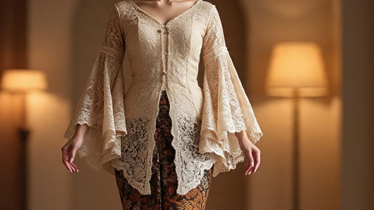 7 Model Kebaya Brokat Lengan Lonceng Belah Populer di 2025, Ciptakan Penampilan Glamor dan Anggun