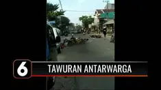 Aksi tawuran yang melibatkan ratusan warga dan anggota perguruan pencak silat ini menimbulkan kerusakan cukup parah. Motor berserakan di jalan dan sejumlah orang alami luka di kepala.