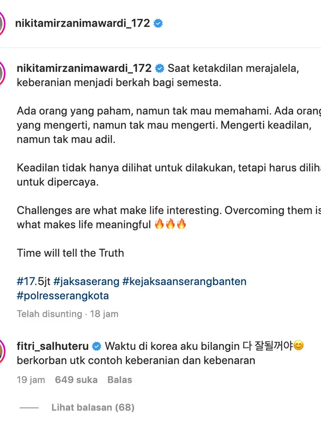Unggahan Nikita Mirzani. (Foto: Dok. Instagram @nikitamirzanimawardi_172)
