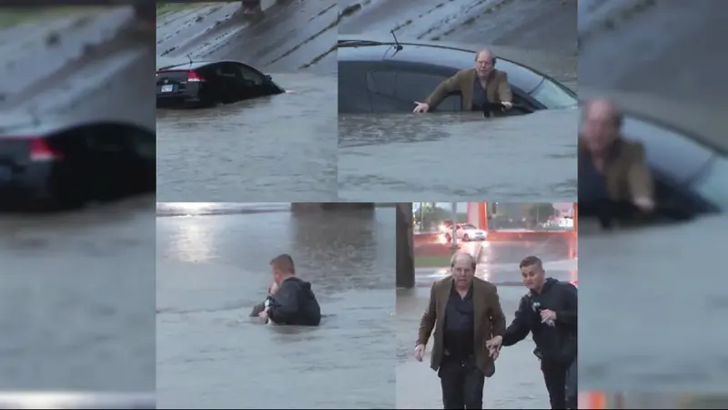 Detik-detik Reporter Selamatkan Pria Terjebak Banjir Houston AS