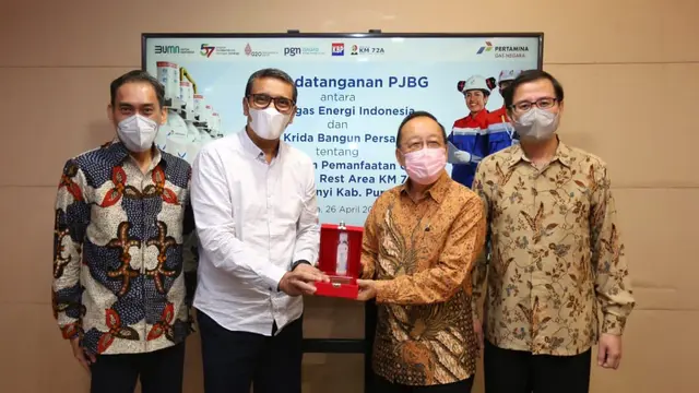 PT Gagas Energi Indonesia menyalurkan Gaslink untuk Rest Area KM 72A Tol Purbaleunyi, Kabupaten Karawang, Jawa Barat.  (Dok Pertamina)