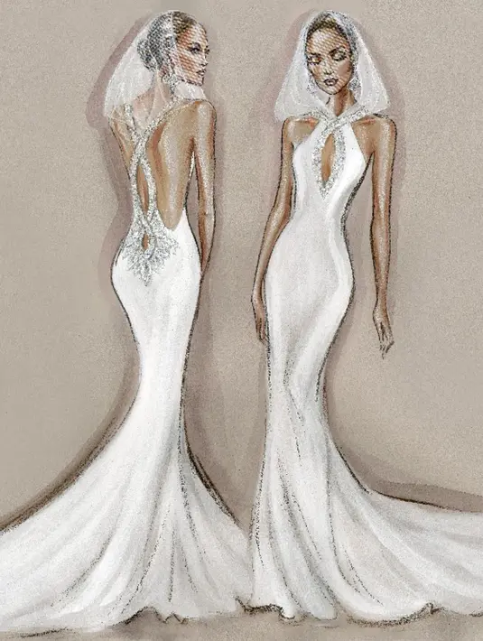 Gaun ini juga memiliki garis leher lubang kunci yang dihiasi kristal Swarovski dengan berbagai ukuran.  (Instagram/robzangardi).