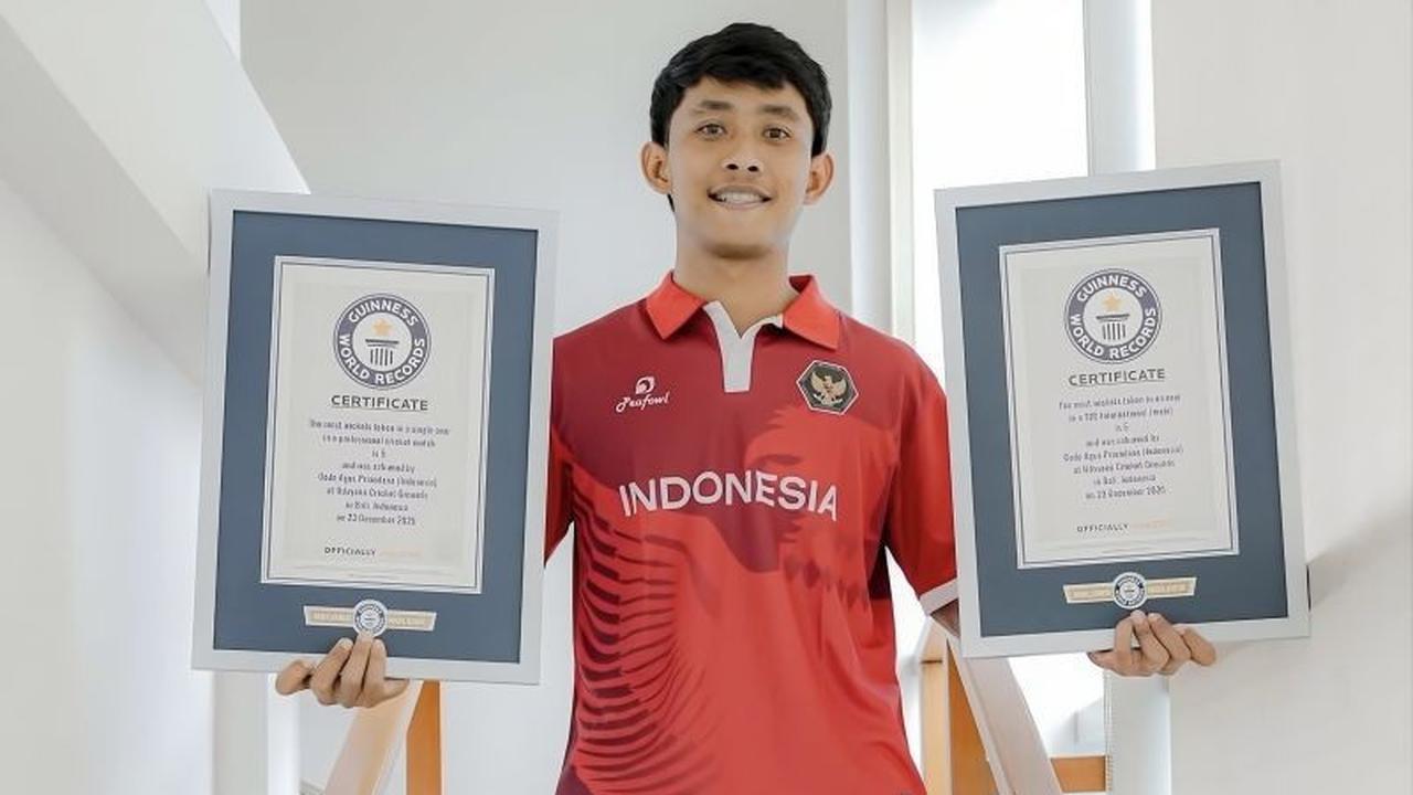 Atlet Kriket Agus Priandana Raih Dua Rekor Guinness World Records dalam Satu Over