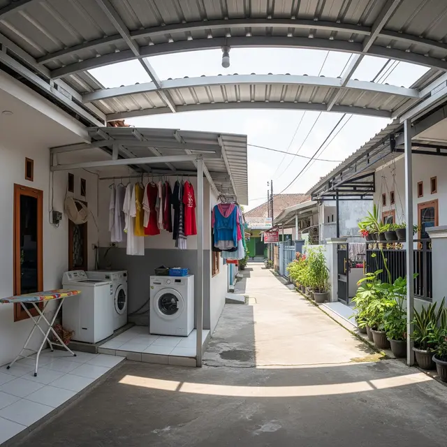Model Kanopi Anti Lembap yang Cocok untuk Laundry Rumah Minimalis Desain Ventilasi Terbuka