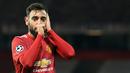 3. Bruno Fernandes (11 gol) - Bruno Fernandes terus tampil konsisten bersama Manchester United pada musim ini. Pemain asal Portugal ini telah berkontribusi 11 gol untuk skuat Setan Merah di kompetisi Liga Inggris 2020/2021. (AFP/Oli Scarff)