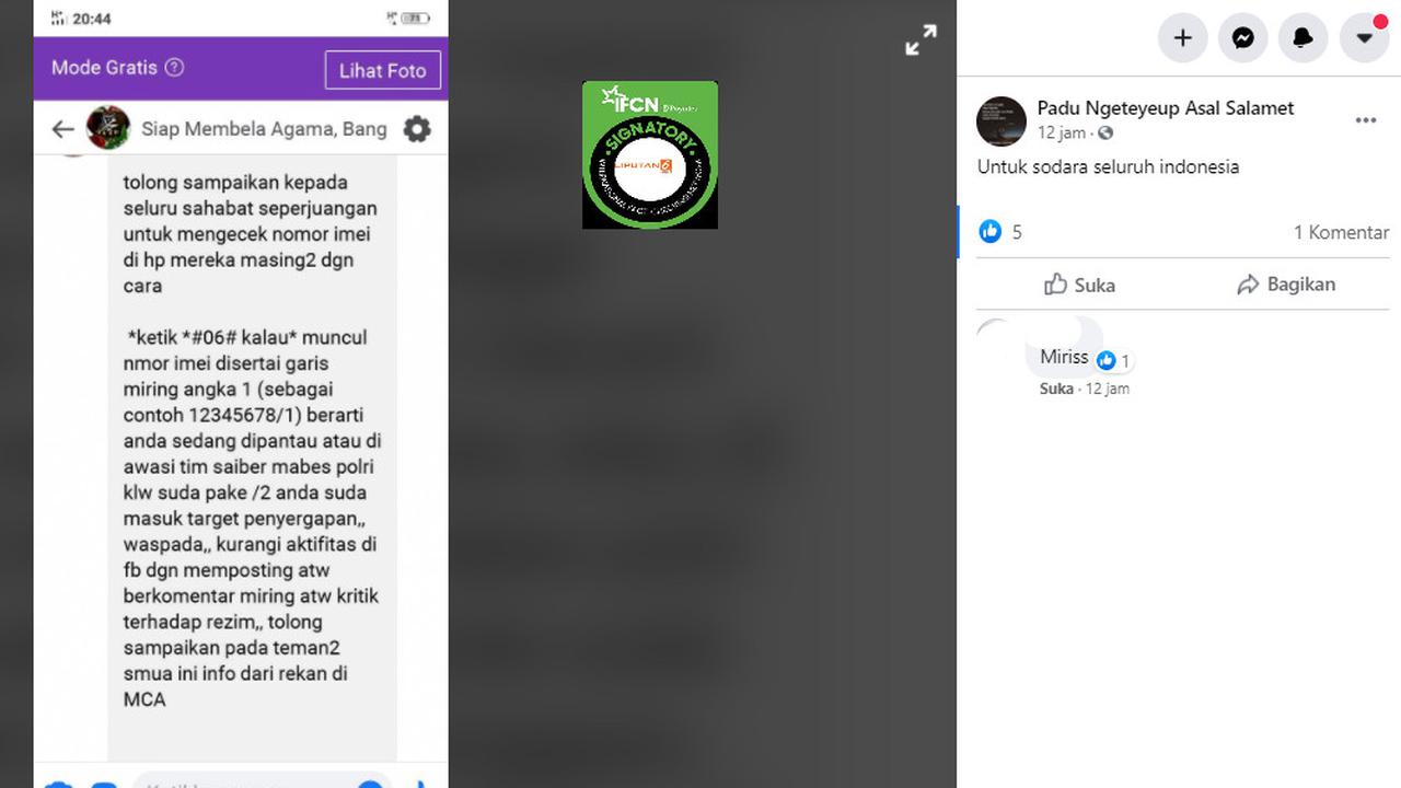 Cek Fakta Liputan6.com menelusuri informasi tanda IMEI ponsel sedang diawasi Polri
