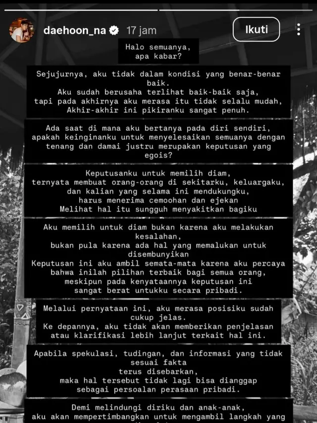 Unggahan Na Daehoon. (Foto: Dok. Instagram @daehoon_na)
