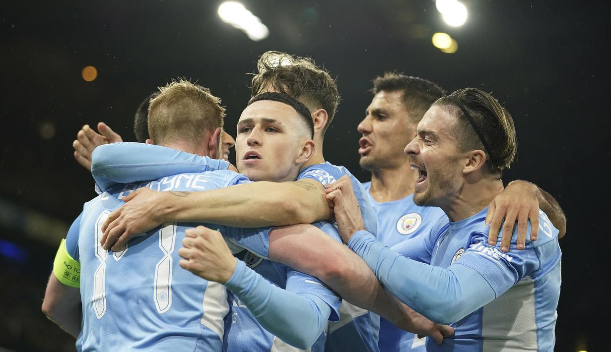 Gol tersebut menjadi satu-satunya gol yang tercipta pada laga itu. The Cityzens berhasil unggul tipis atas Atletico Madrid pada leg pertama perempat final Liga Champions 2021/2022. (AP/Dave Thompson)