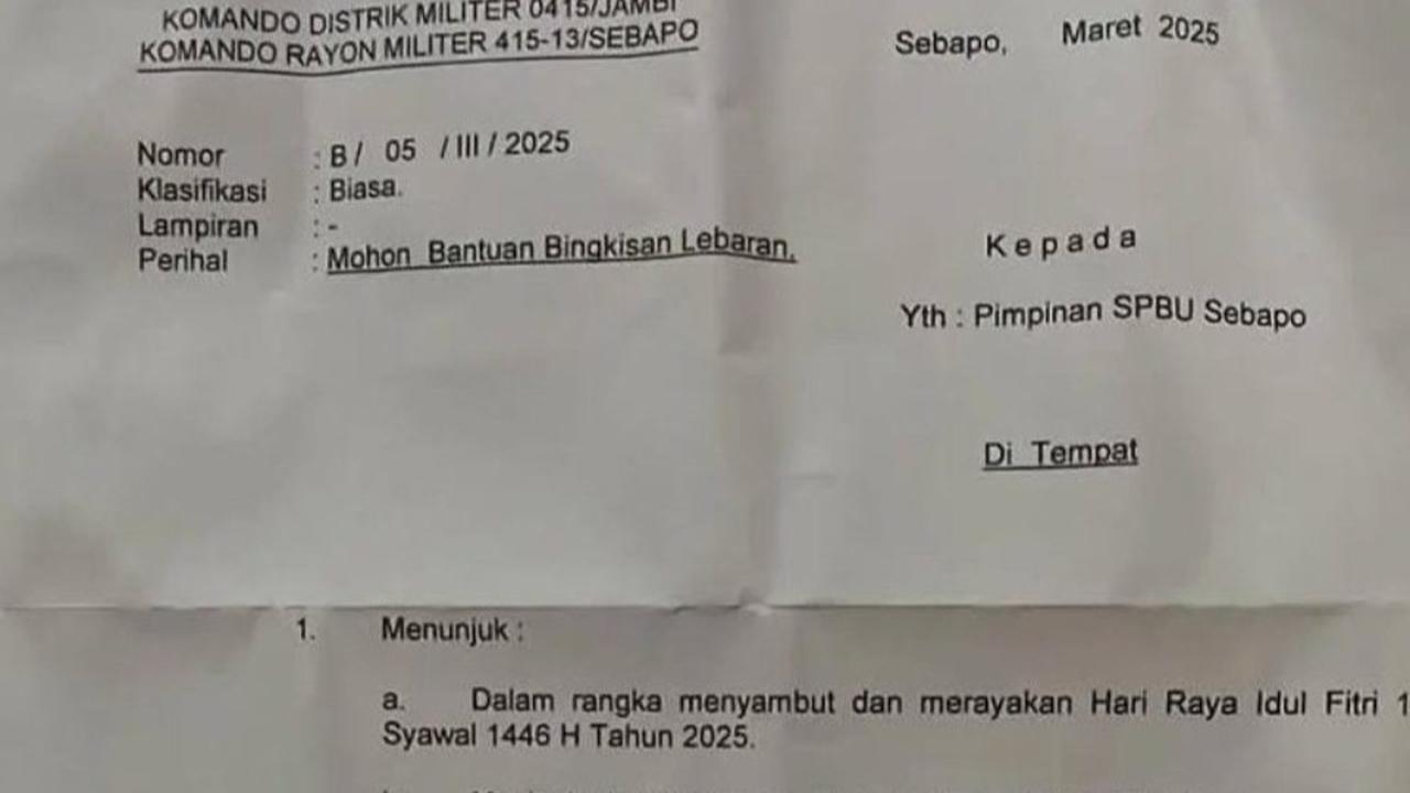 Viral Surat Berkop Koramil Sebapo Jambi Minta Bantuan Bingkisan Lebaran ke SPBU, Ini Penjelasan Kodim