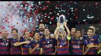 Barcelona menangi Piala Super Eropa dengan skor besar 5-4 atas Sevilla di Stadion Boris Paichadze, Georgia, Selasa (11/8/2015).