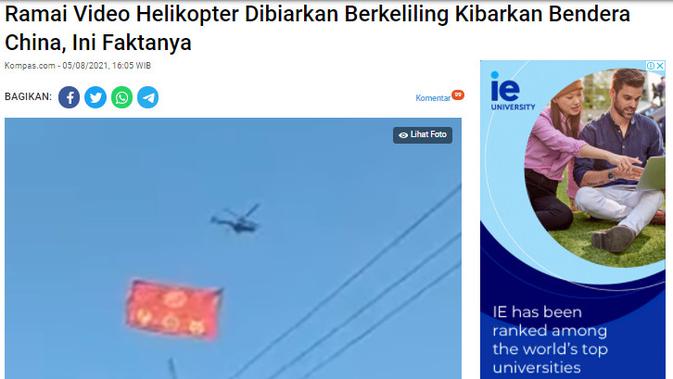 Cek Fakta Liputan6.com menelusuri klaim video helikopter membawa bendera China