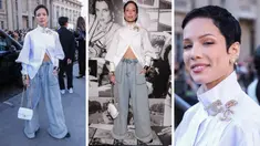 Foto kolase penyanyi Halsey saat menghadiri koleksi busana Chanel Womenswear Spring-Summer 2023 selama Paris Fashion Week di Paris pada Selasa, 4 Oktober 2022. (Photo by Vianney Le Caer/Invision/AP)