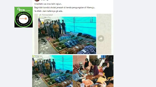 Cek Fakta Liputan6.com menelusuri foto jenazah korban gempa Mamuju dibungkus daun pisang