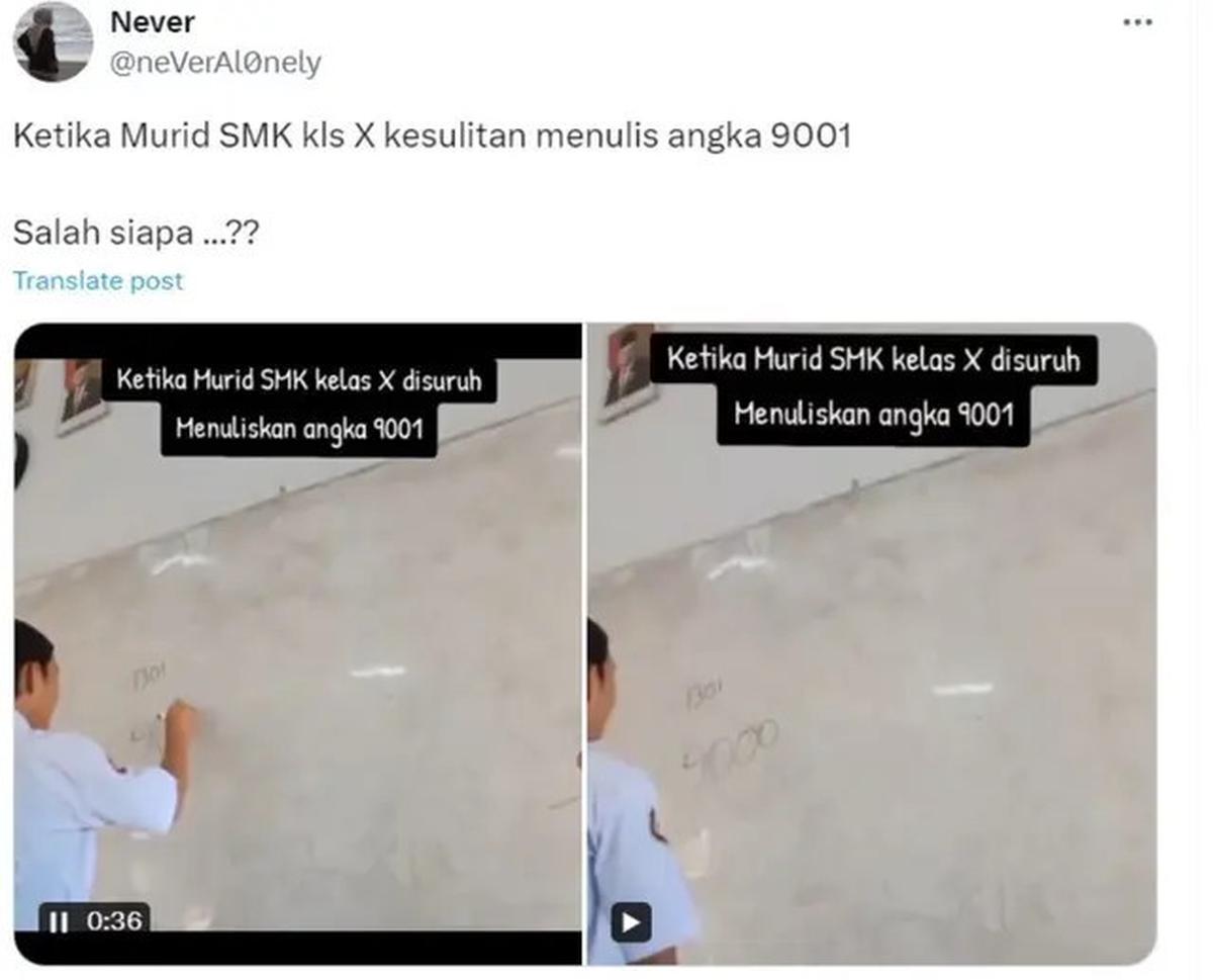 Viral Siswa SMK Salah Tulis Angka 9001, Nama Mantan Mendikbud Ikut Disinggung