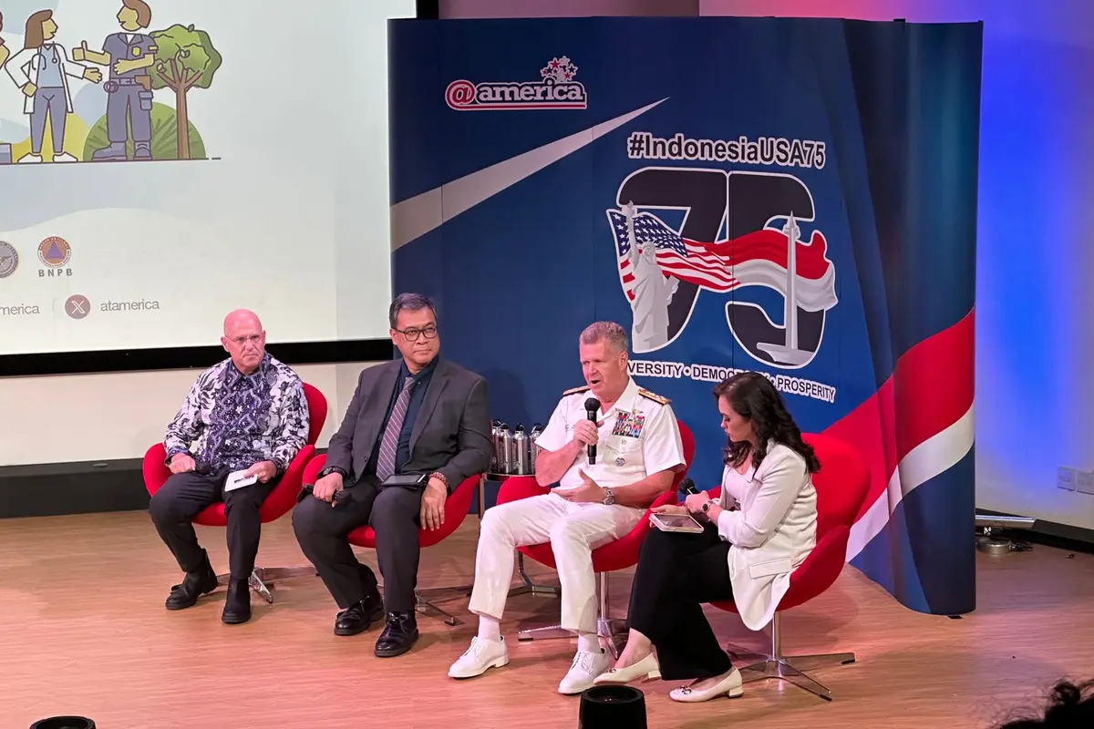Diskusi "20 Tahun Kerja Sama AS dan Indonesia dalam Mitigasi Bencana" yang diselenggarakan Kedutaan Besar AS di @america, Jakarta, Rabu (12/6/2024). (Liputan6/Benedikta Miranti)