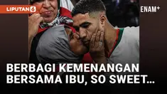 Pemain Maroko Achraf Hakimi berbagi kegembiraan kepada ibunya usai meraih kemenangan atas Belgia. Di laga kedua grup F, Maroko menghempaskan Belgia 2-0.