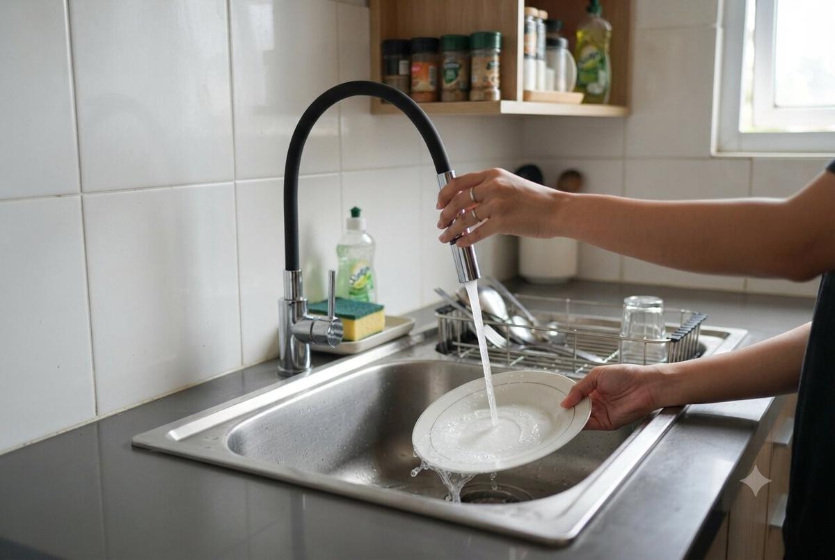 Cara Membuat Area Cuci Piring di Dapur Sempit agar Tidak Mudah Becek