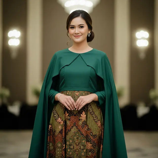 Gamis Batik Variasi Polos Model Cape