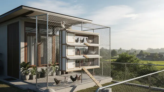 Desain Kandang Ayam Vertikal dengan Pagar Kawat Harmonika