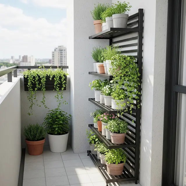 Model Rak Tanaman untuk Balkon Sempit (AI Generated)