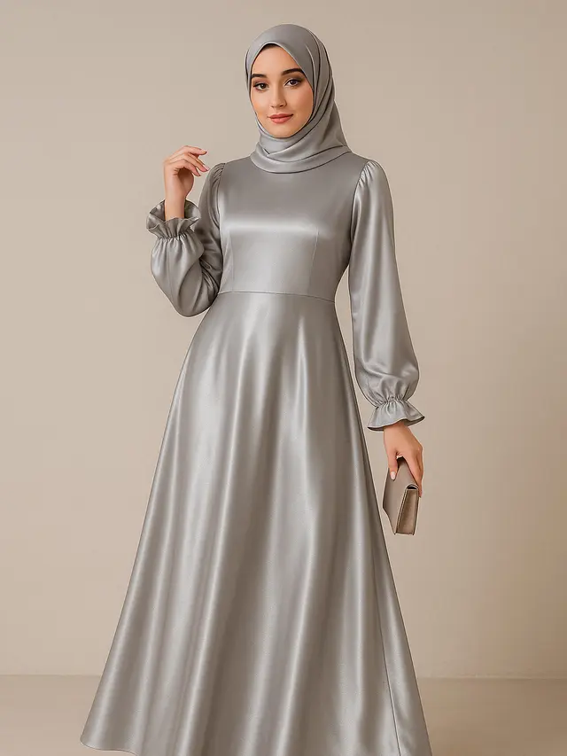 Model Gamis Syari A-Line Ruffle Lengan Soft Trend 2025