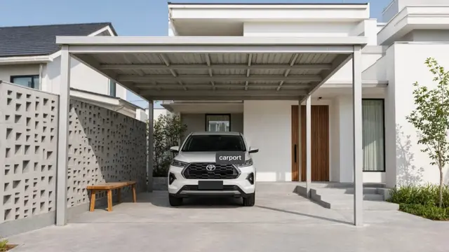 Carport Roster dengan Kanopi Baja Ringan
